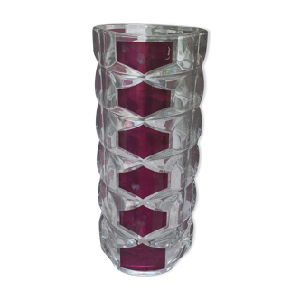 Transparent glass vase and burgundy design and vintage 1970