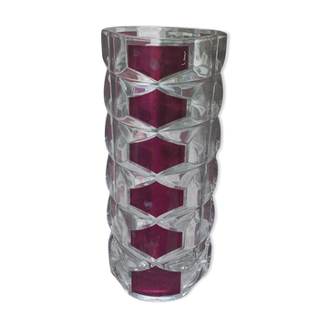 Transparent glass vase and burgundy design and vintage 1970