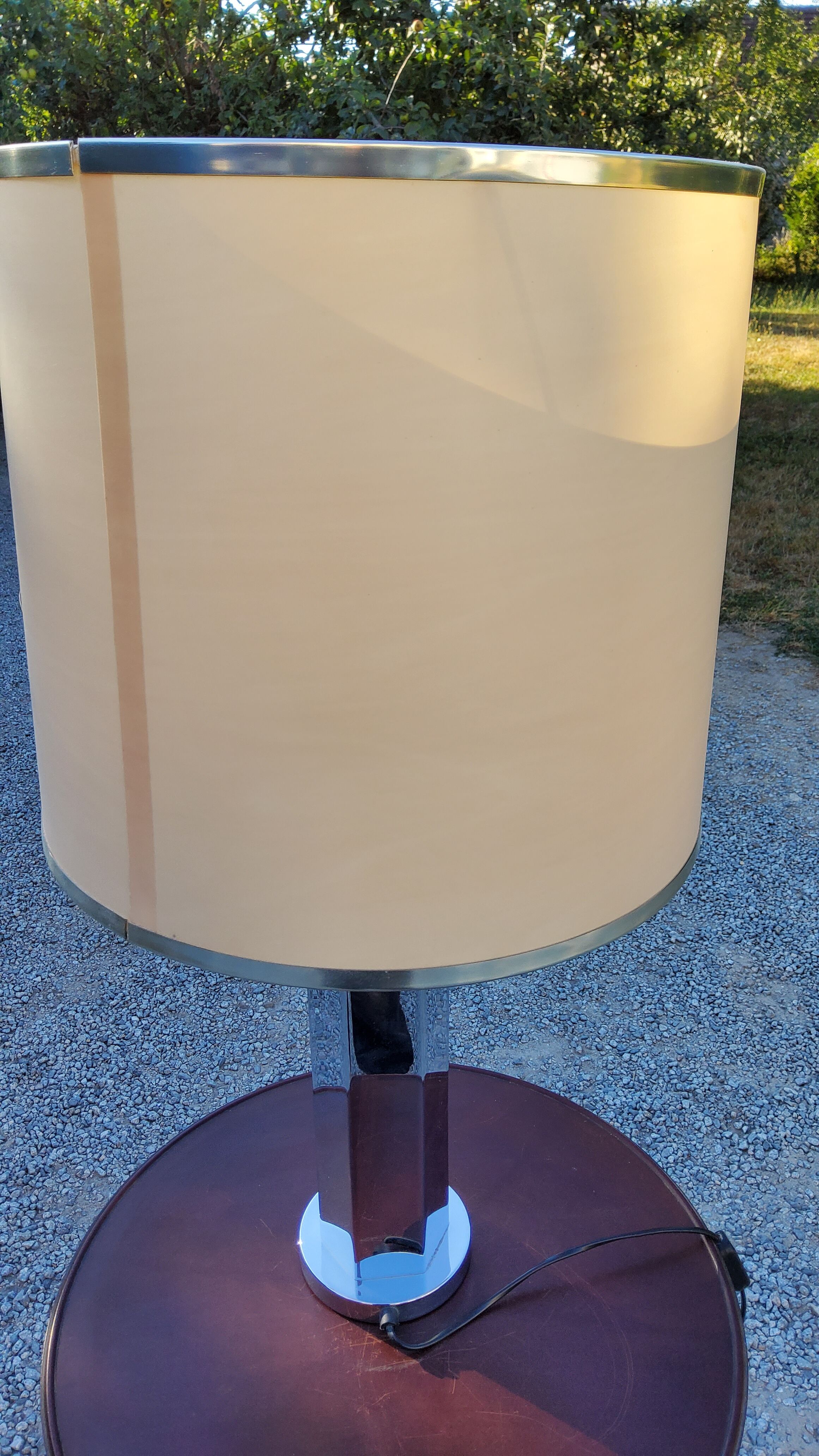 Lamp of the 70s in chrome metal original lampshade