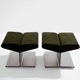 Pair of ottomans by Paul Geoffroy, brushed steel and alcantara, 1975