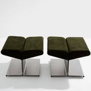 Pair of ottomans by Paul Geoffroy, brushed steel and alcantara, 1975