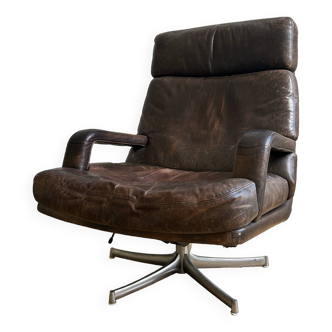 Vintage swivel armchair in leather and steel, 1970s, design Bernd Münzebrock model "DON" published