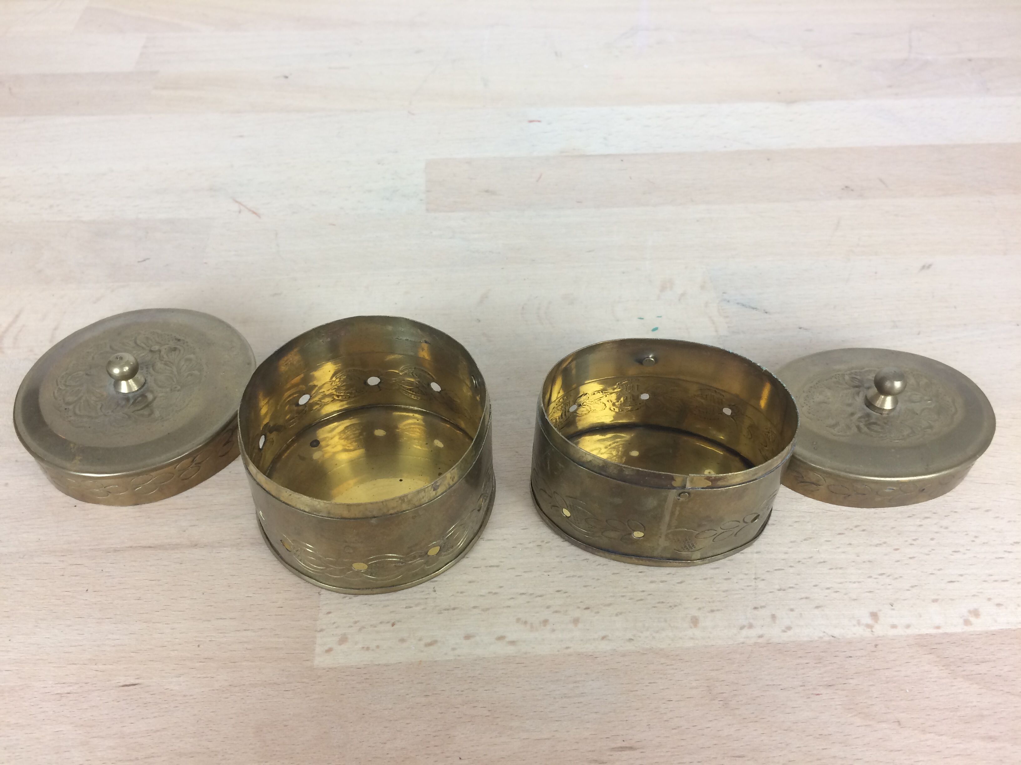 2 golden brass jewelry boxes