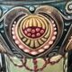 Pair of Art Nouveau slipware vases, hand-painted decoration.