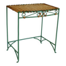 Table d'appoint vintage en osier avec cadre en fer vert vannerie en rotin