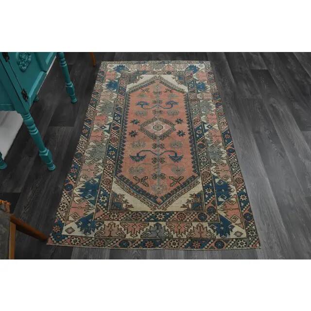 1970s Vintage Turkish Handmade Wool & Cotton Pink Area Rug