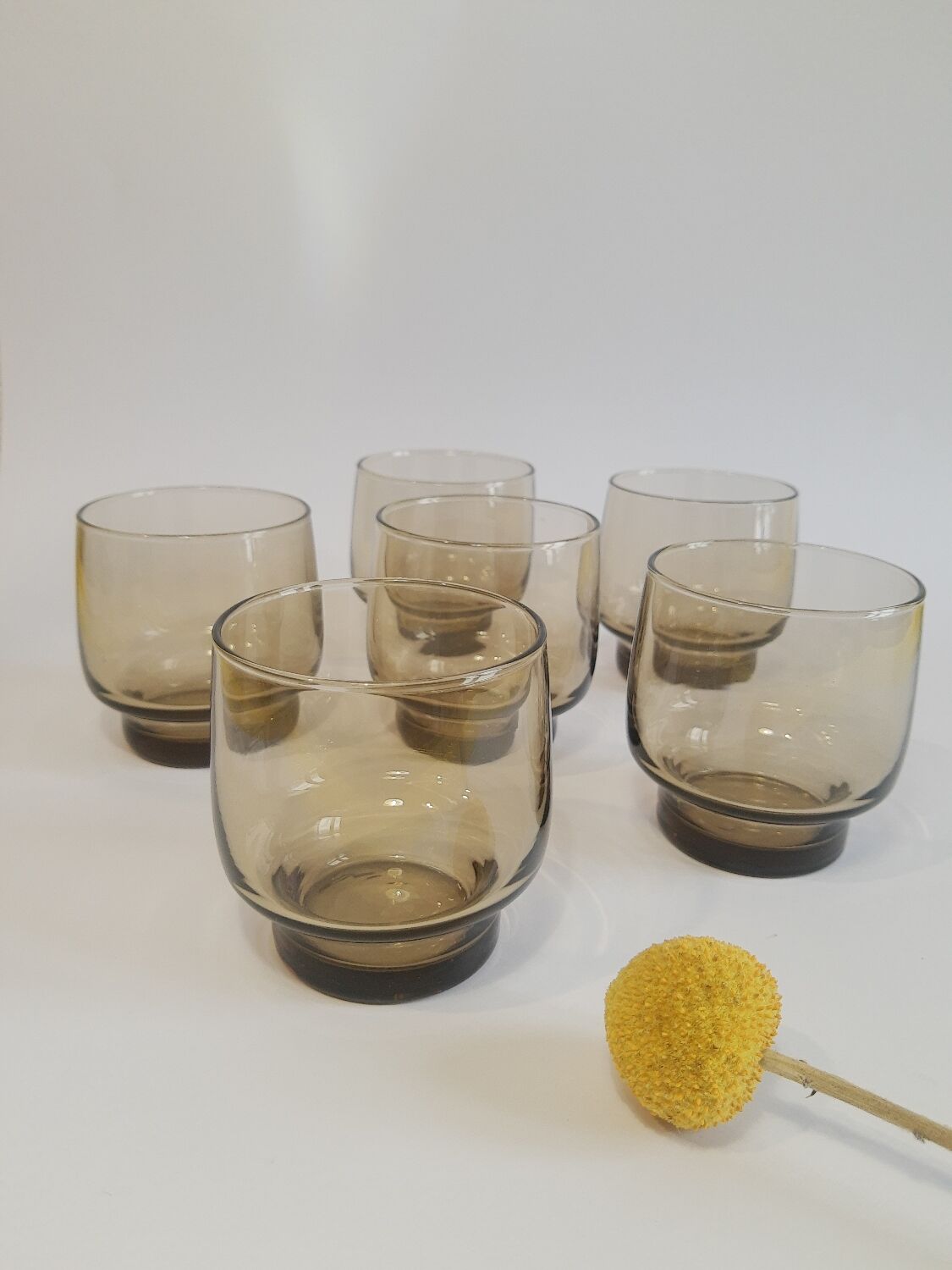 Set of 6 vintage 70s smoked glass water glasses