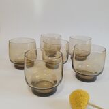 Set of 6 vintage 70s smoked glass water glasses