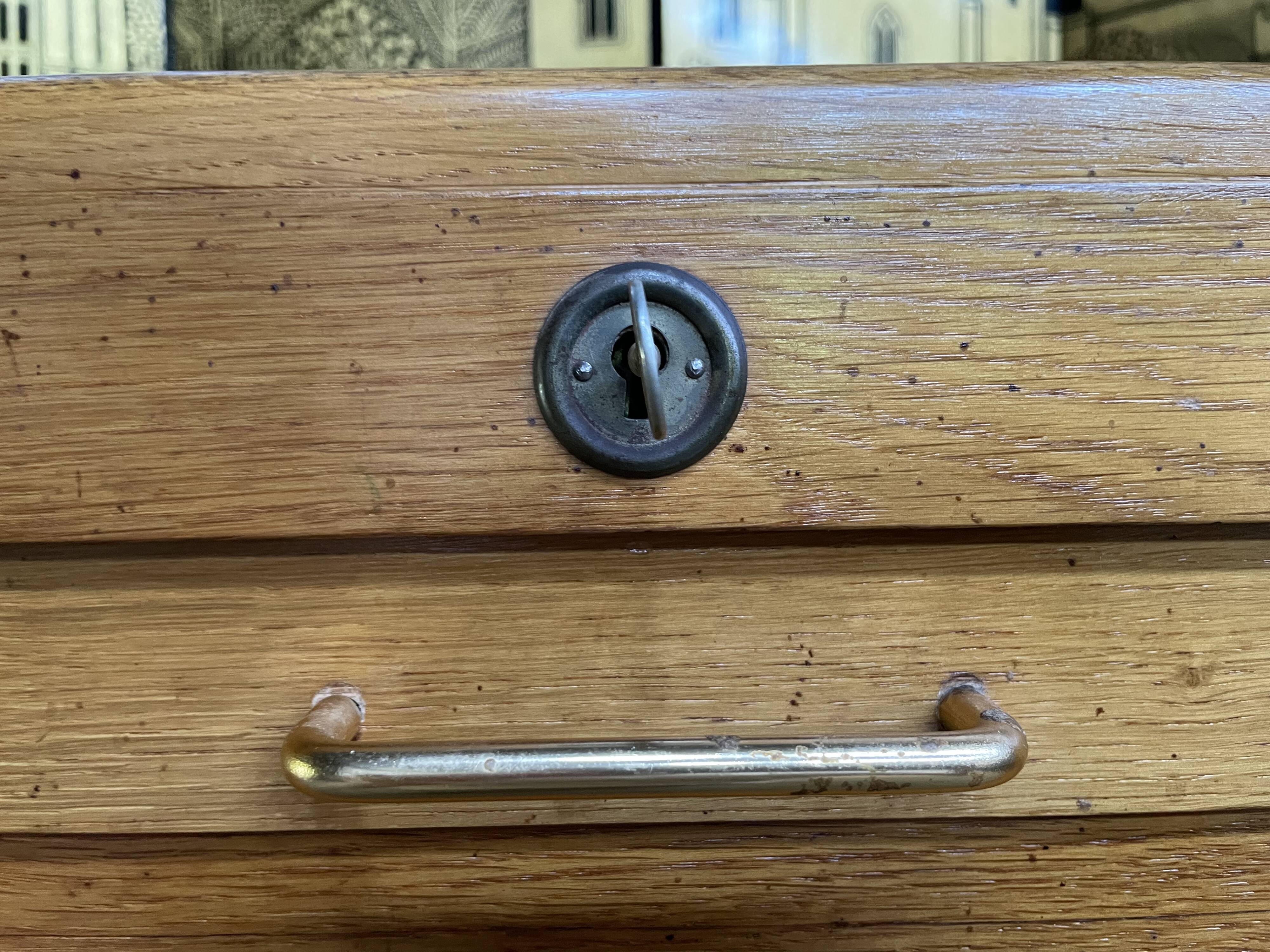 Oak notary curtain filing cabinet