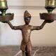 Antique Bronze Copper Gilded Candle Holder Soldier