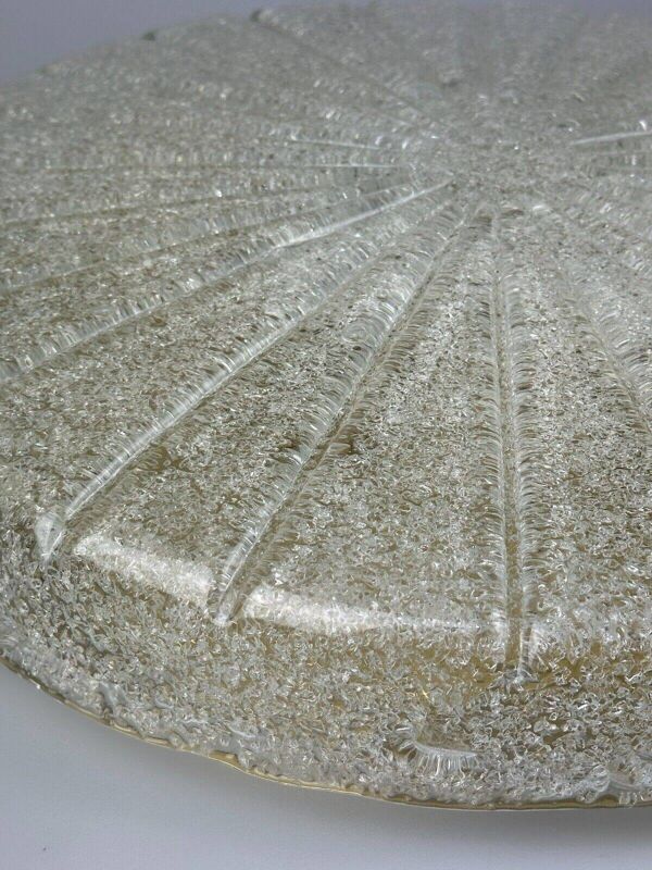 60s 70s Ceiling Light Lamp Plafoniere Flush Mount Ice Glass Hillebrand