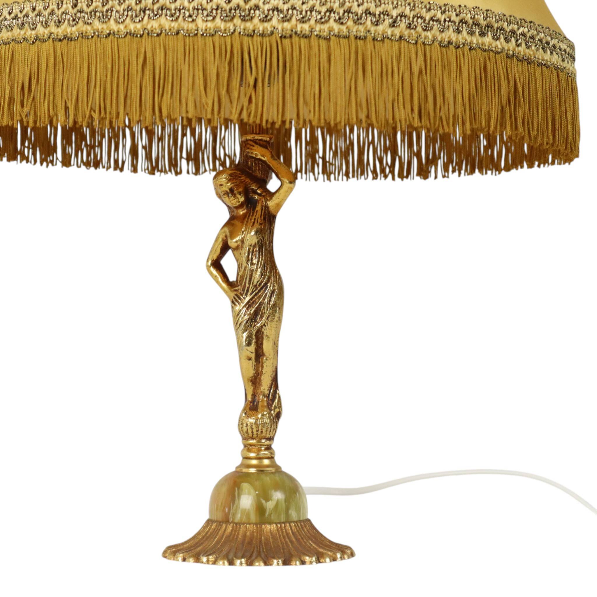 Vintage Table Lamp Female Figure Brass and Onyx Marble