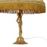 Vintage Table Lamp Female Figure Brass and Onyx Marble