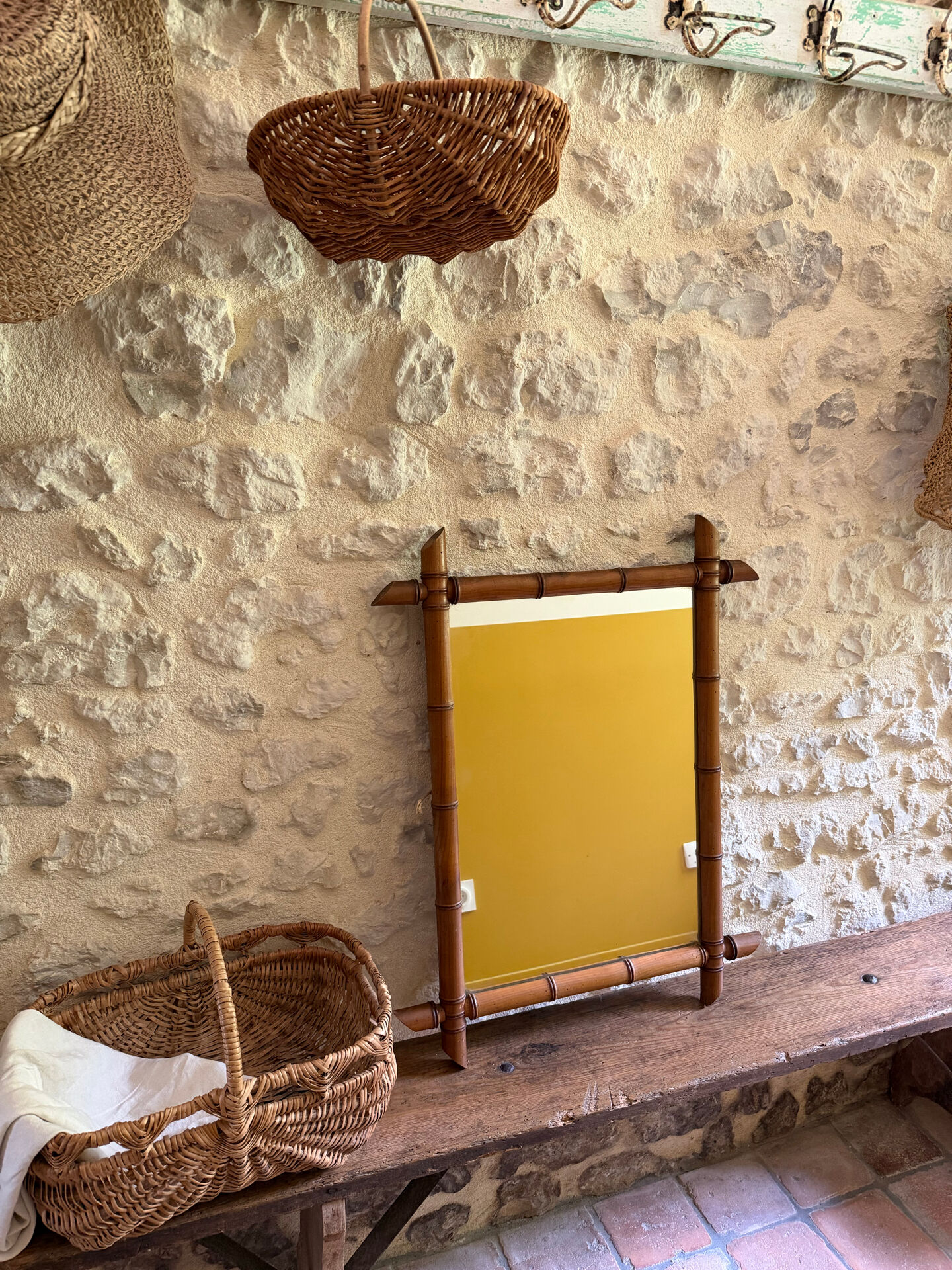 Large vintage bamboo mirror