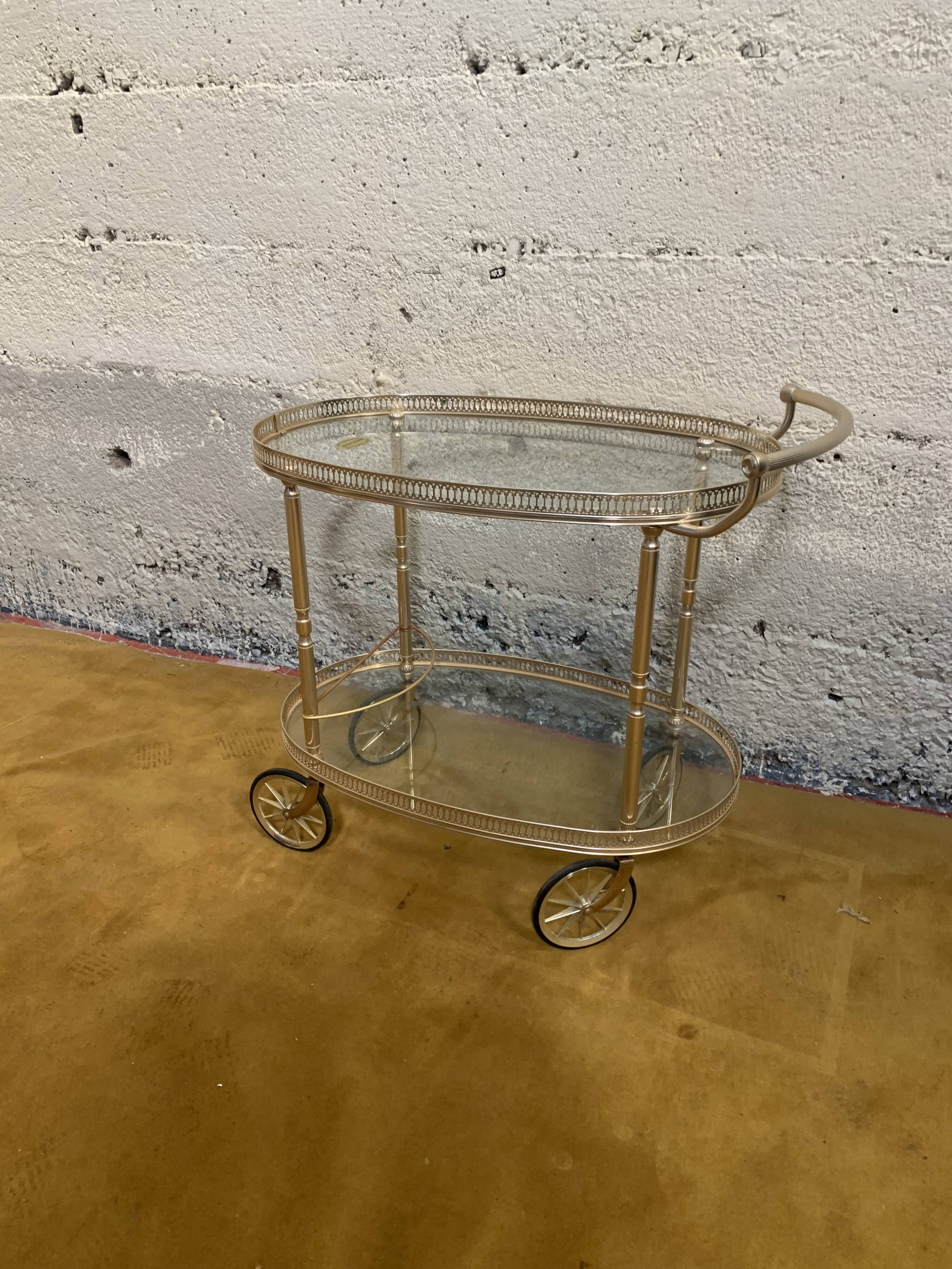 Glass and metal serving trolley, 1960s