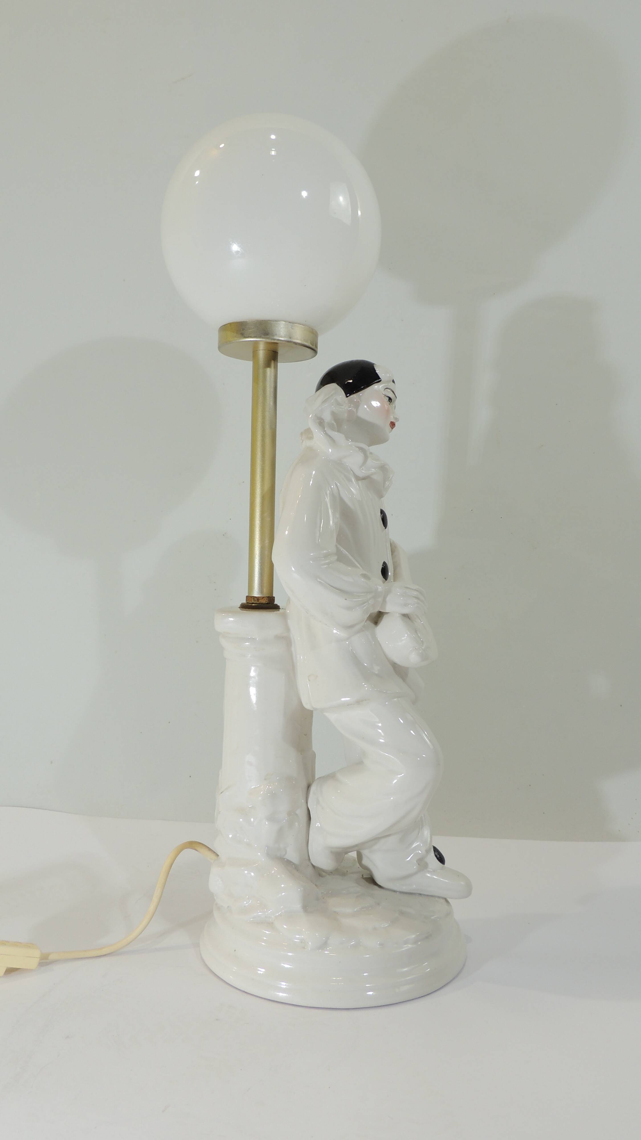 White ceramic lamp Pierrot/harlequin/1960/vintage