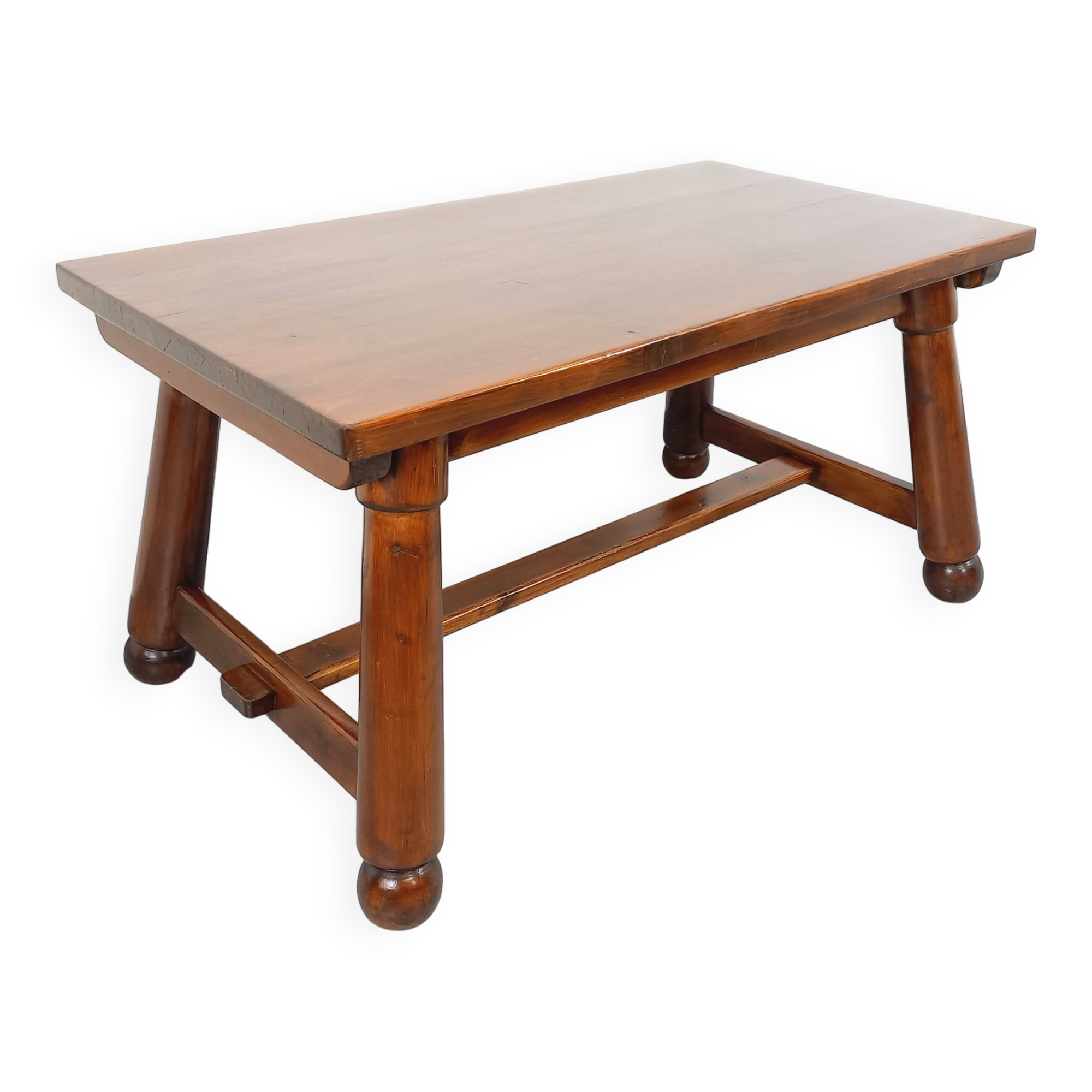 Brutalist rectangular dining table by Georges Robert in pine wood.