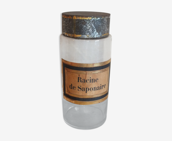 Ancien pot à pharmacie - apothicaire en verre : racine de saponaire