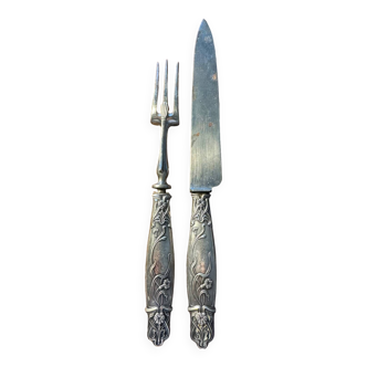 Couteau et Fourchette à Gigot en Argent fourré période Art-Nouveau