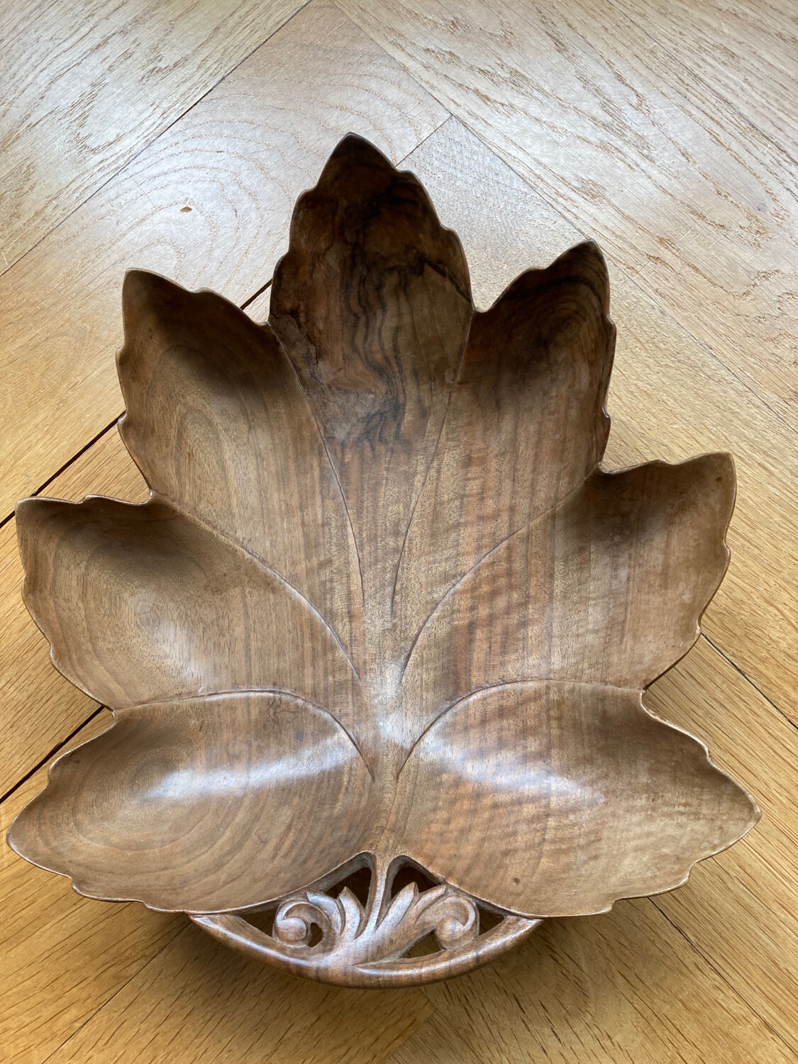 Carved wooden fruit bowl