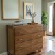 Vintage oak chest of drawers with herringbone patterns from the 1960s.