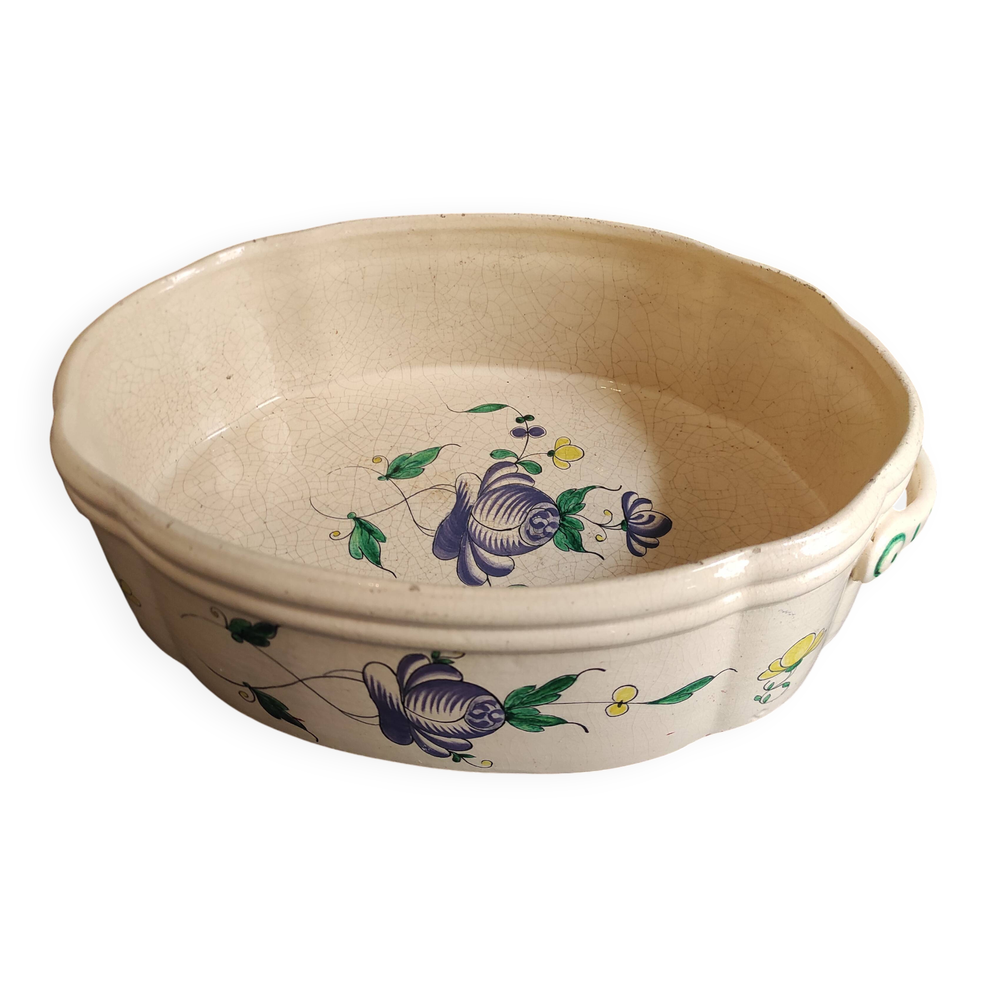 Antique serving plate, or "jardinière" from the faience of La Rochelle, 18th