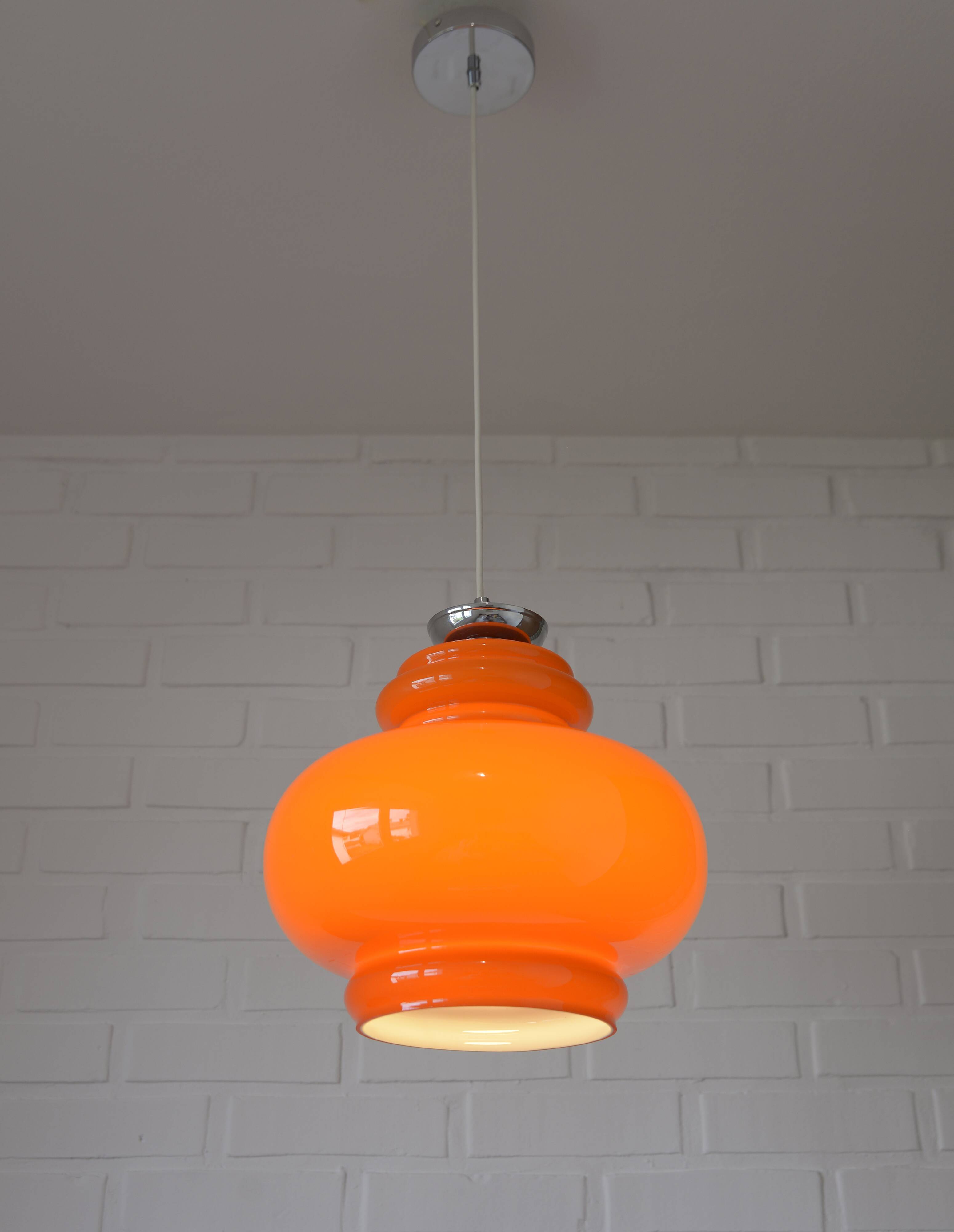 Vintage Orange Glass Pendant Light: Mid-Century Modern Hanging Lamp