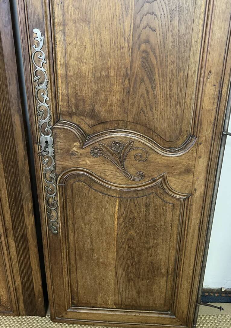 Pair of antique wardrobe doors and crosspiece