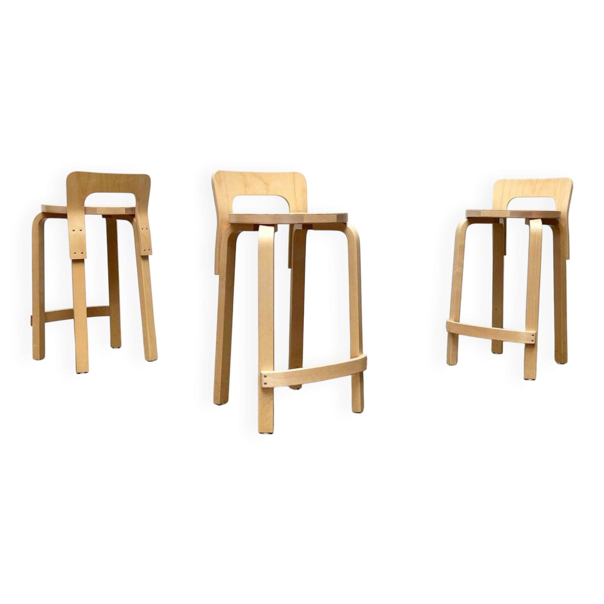 Mid-Century Modern High Stools K65 by Alvar Aalto for Artek, Finland, 2017, Set of 3
