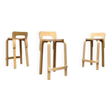 Mid-Century Modern High Stools K65 by Alvar Aalto for Artek, Finland, 2017, Set of 3