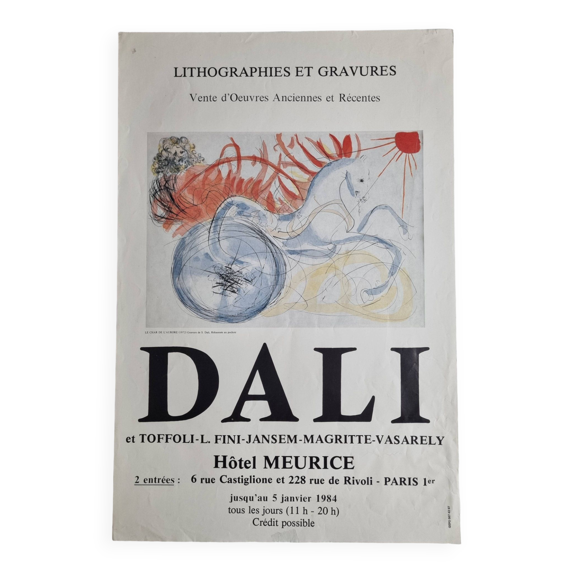 DALI exhibition poster lithographs and engravings, the chariot of dawn, 1984, 38 x 60 cm