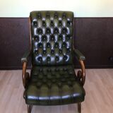 Fauteuil Chesterfield en cuir vert vintage