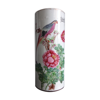 Former chinese roll vase parrot porcelain chinet poeme mark XIX