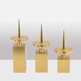 Set of 3 candlesticks in gilded brass. Contemporary work.