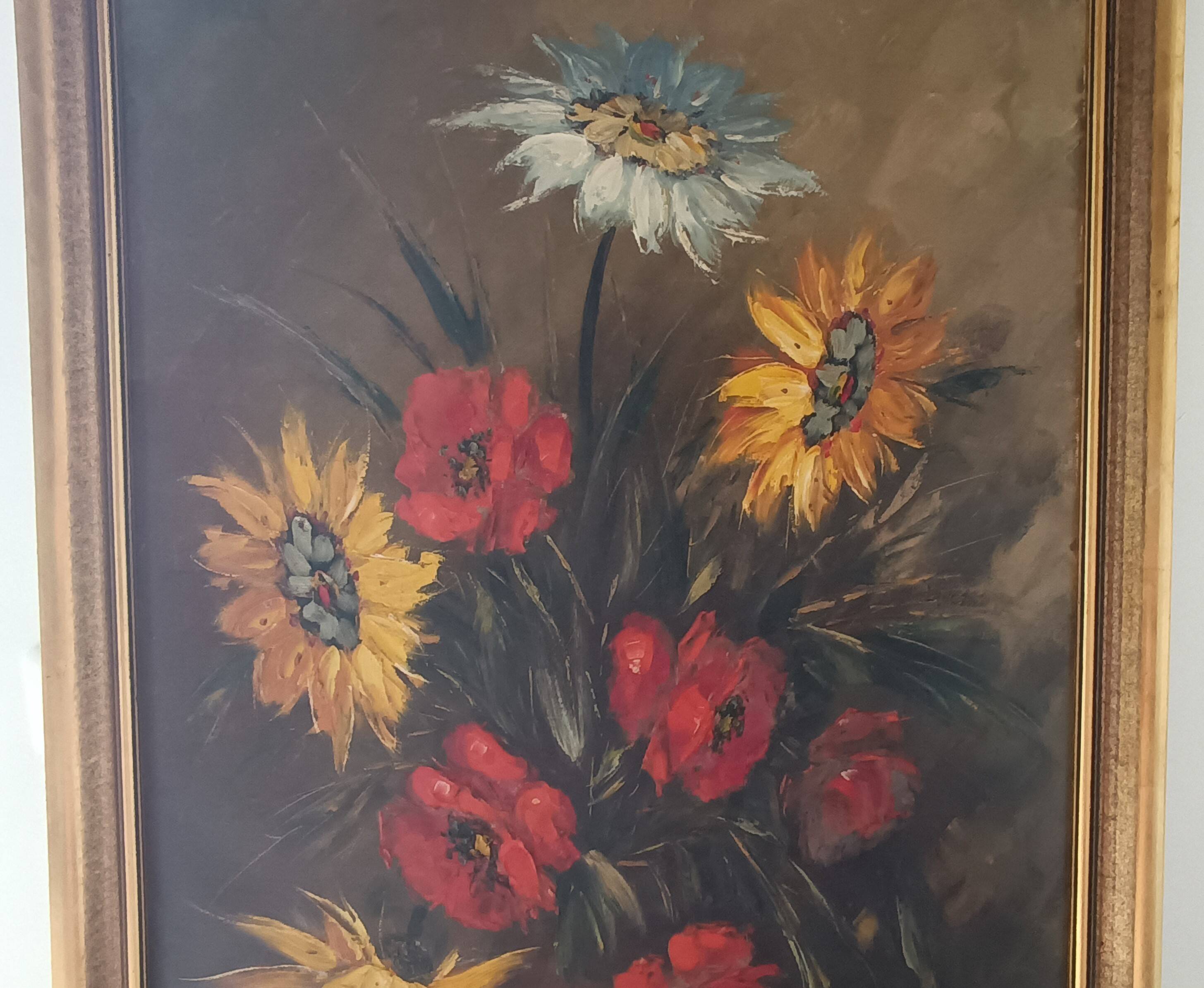 Oil on canvas still life with flowers signed soriano