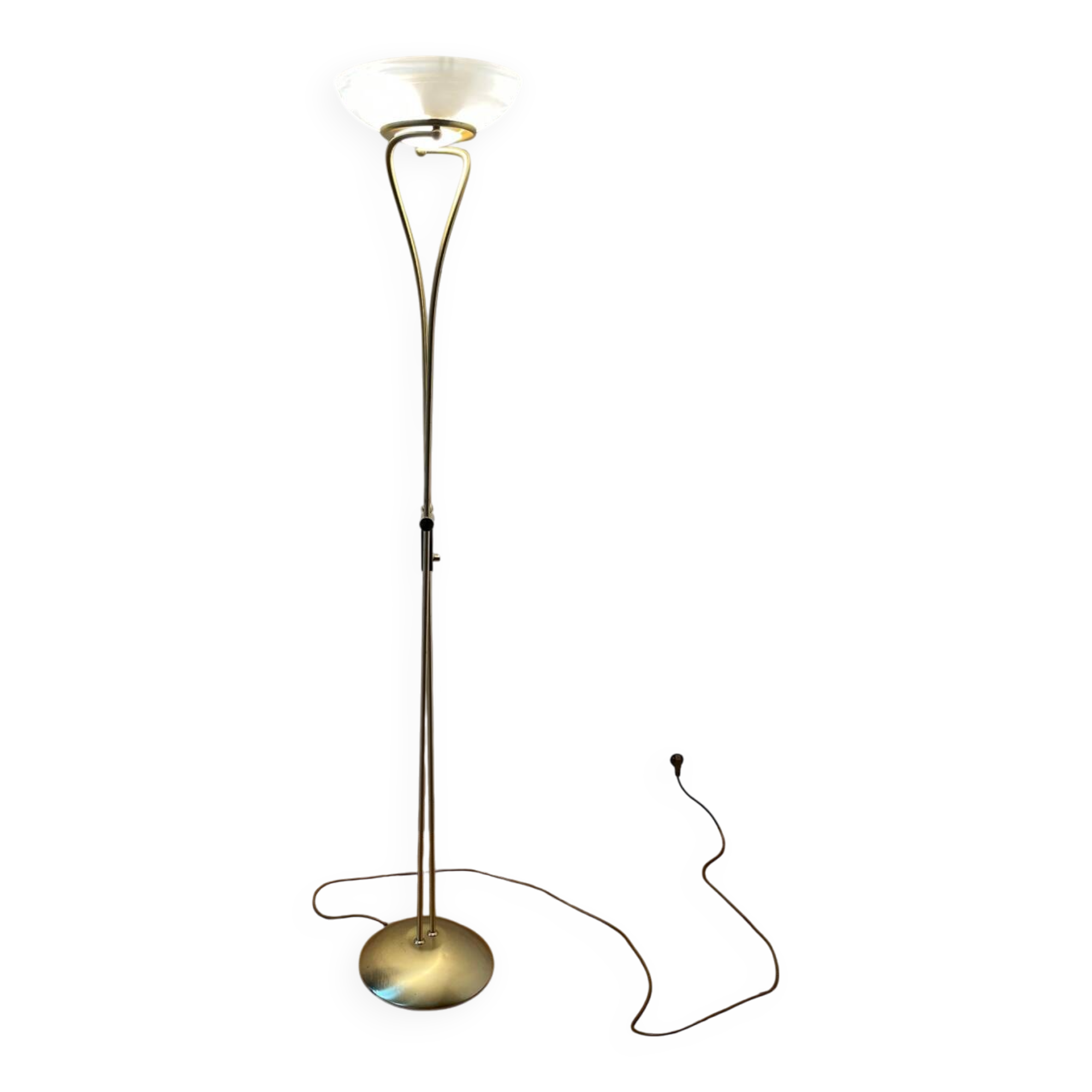 Vintage Italian floor lamp from 1983 in gilded brass and opaline glass – halogen