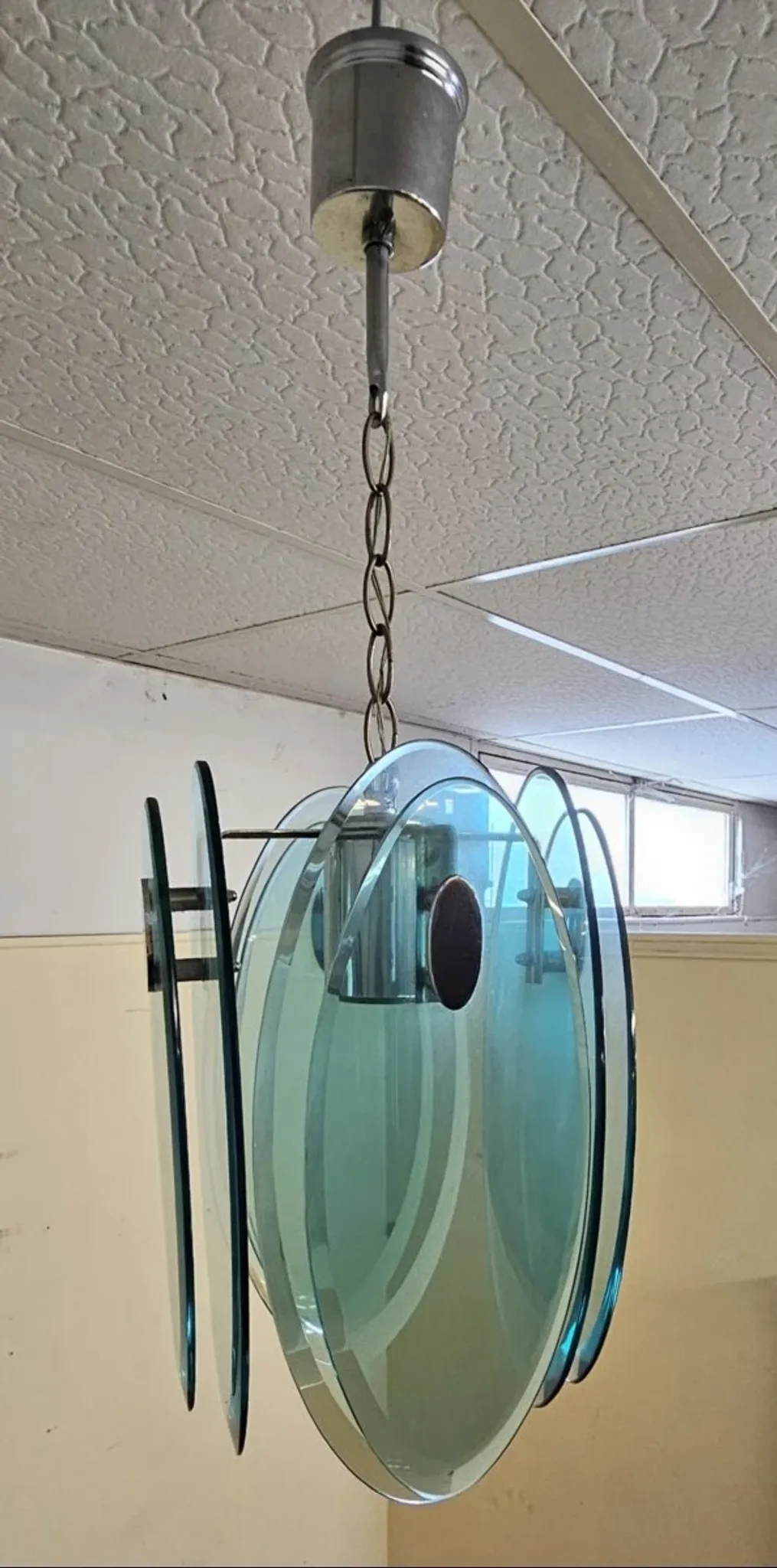 Nilo Veca for Fontana Arte: Vintage design pendant light in smoked green glass.