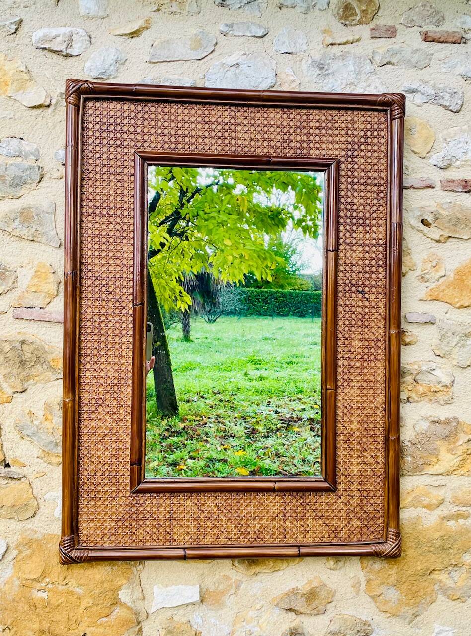 Vintage mirror, bamboo, caning and rattan, circa 1960s