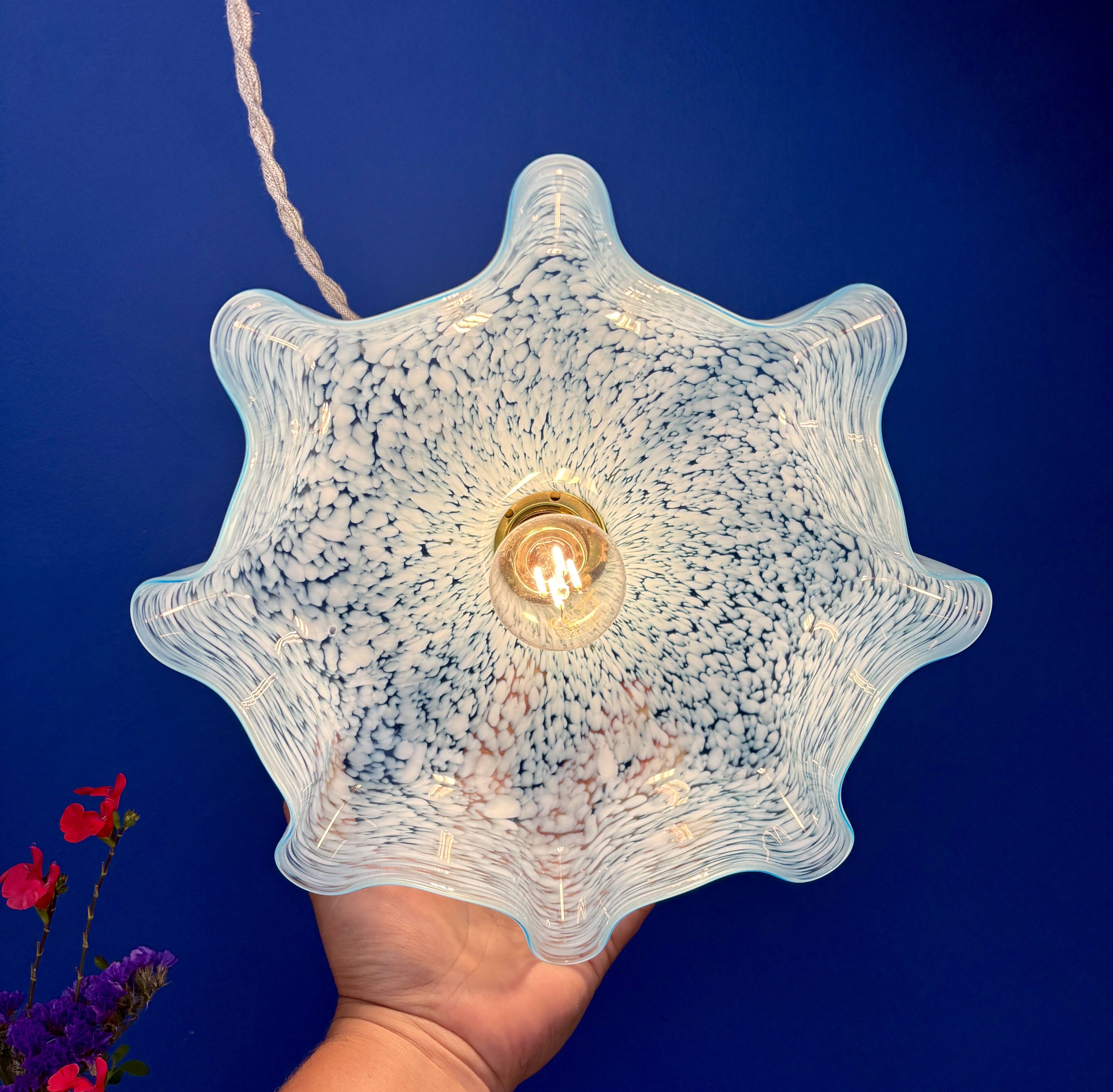 Vintage blue Clichy glass pendant light