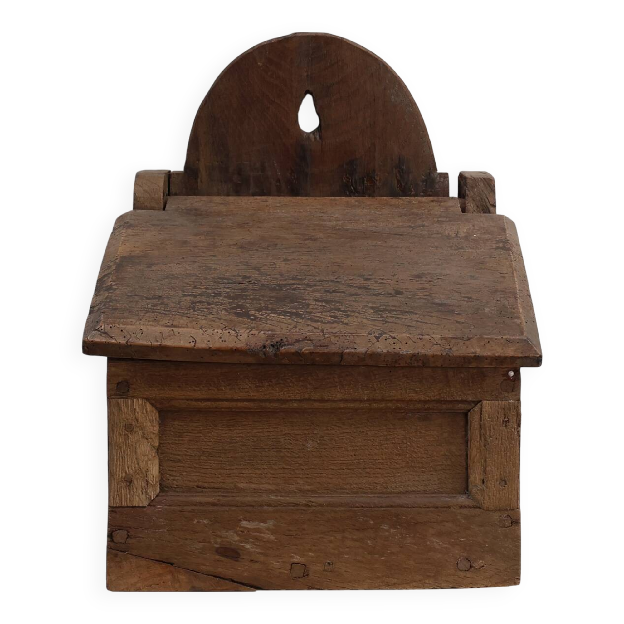 Antique French Oak Wall Salt Box, ca. 1850