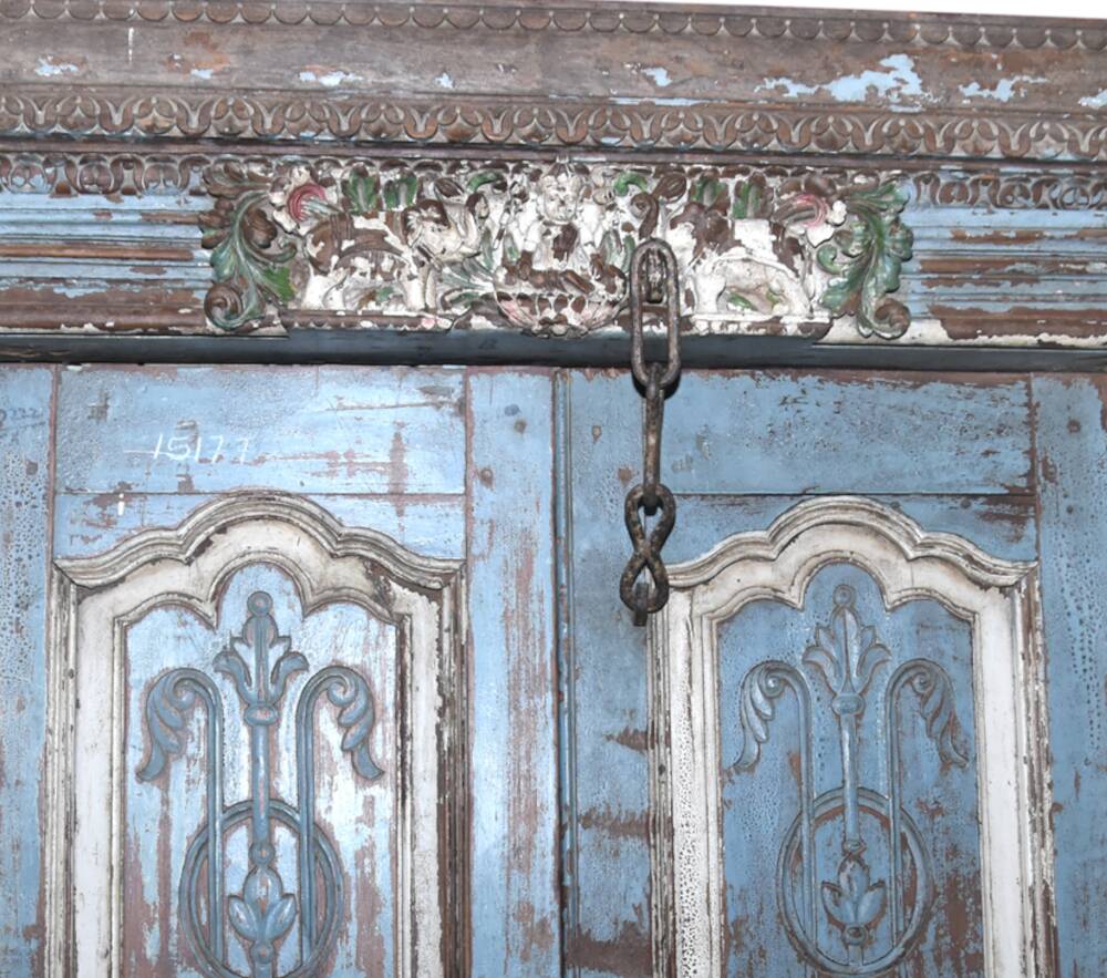 Old Indian door in old teak, original piece and patina