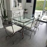 Roche Bobois glass and steel dining table and 6 chairs
