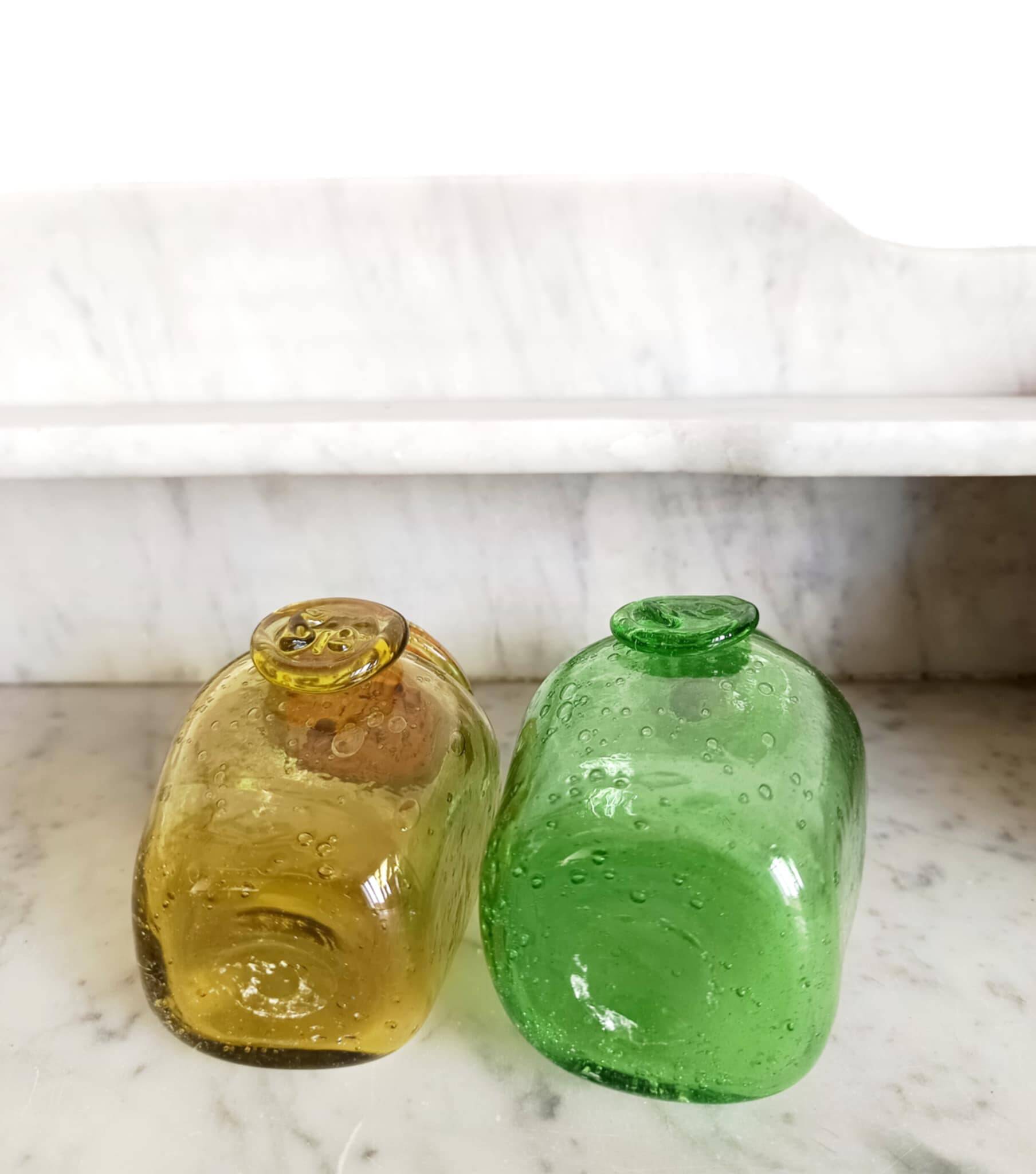 Two Biot bubble glass jars