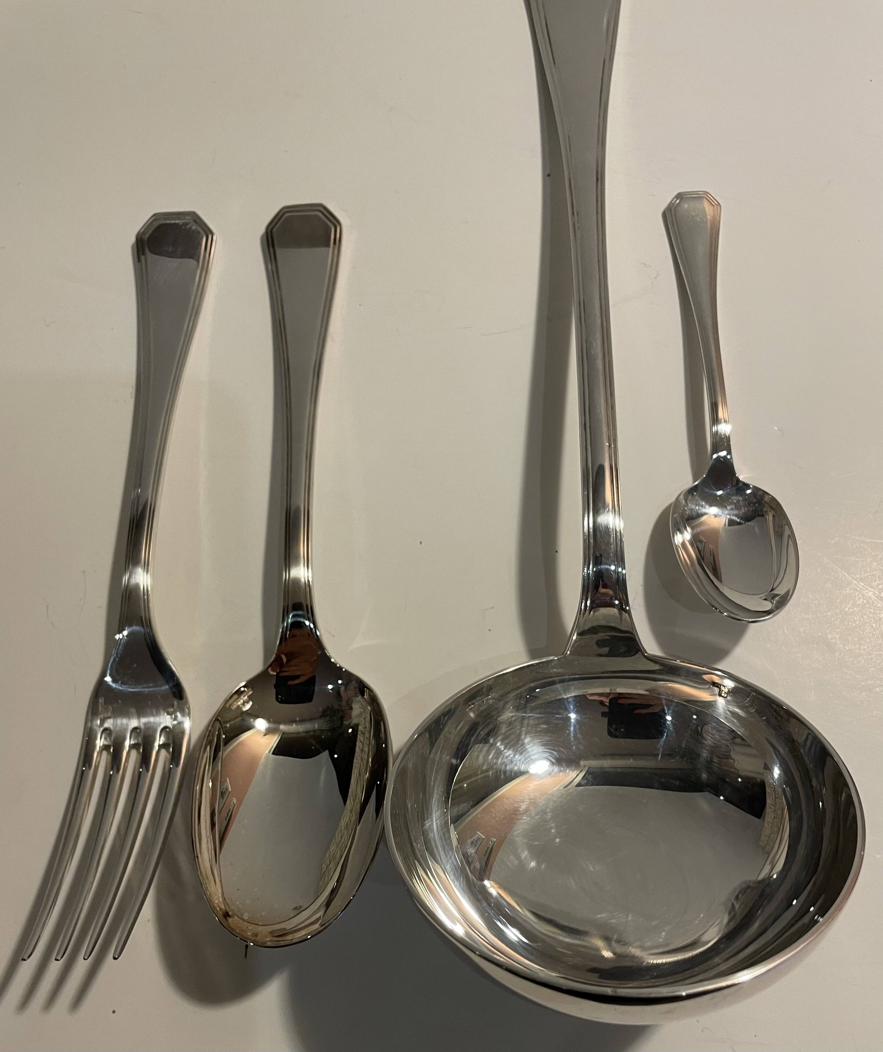 Christofle, América Model, Art Deco, 37-piece Silver-Plated Cutlery Set