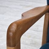 Fauteuil danois des années 1970 par Fritz Hansen, en laine de mobilier, bois de hêtre.