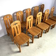 Set of 10 pine wood dining chairs by Effezeta Italy, 1970s
