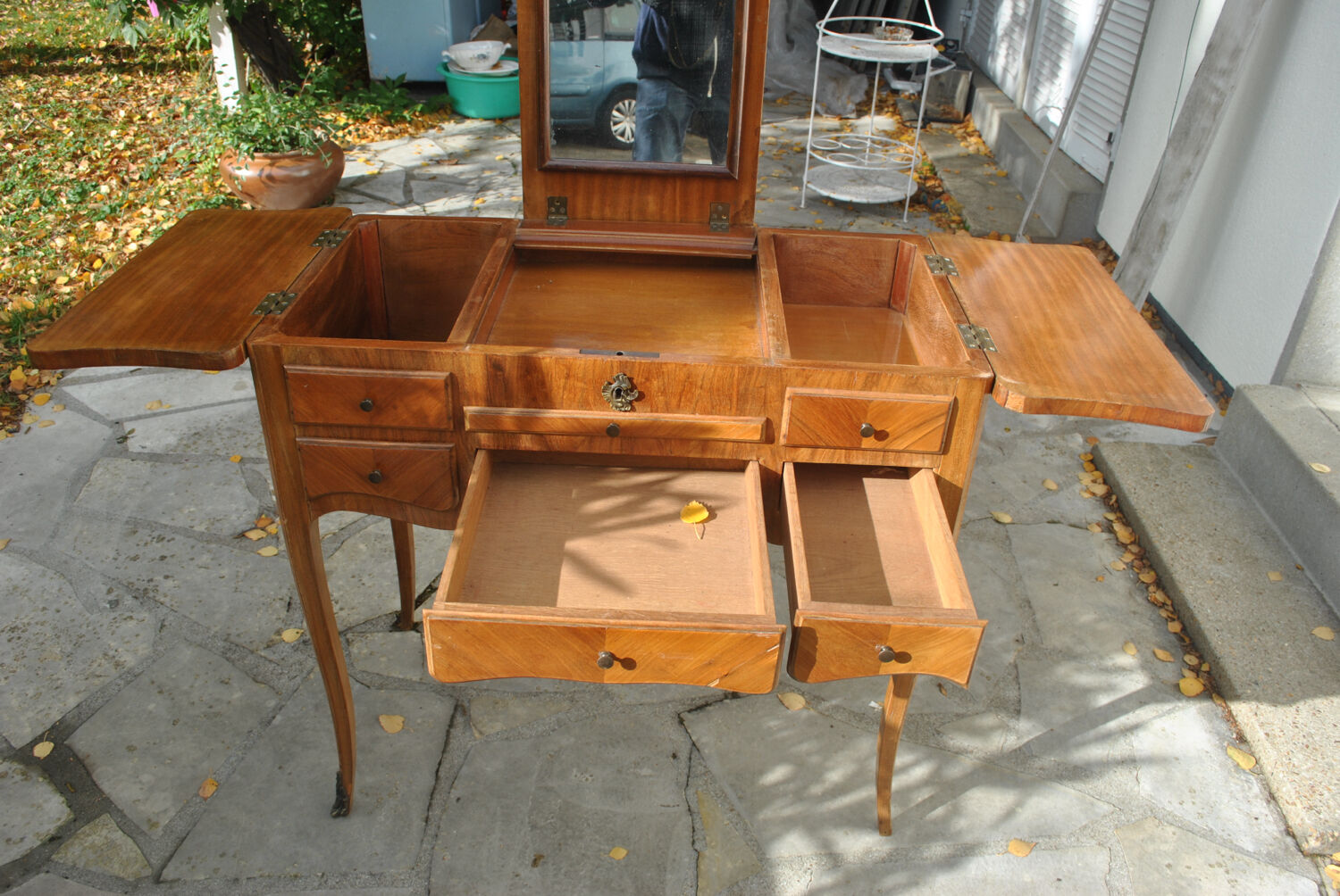 Rustic Louis XV hairdresser in cherry wood, functioning as a desk.