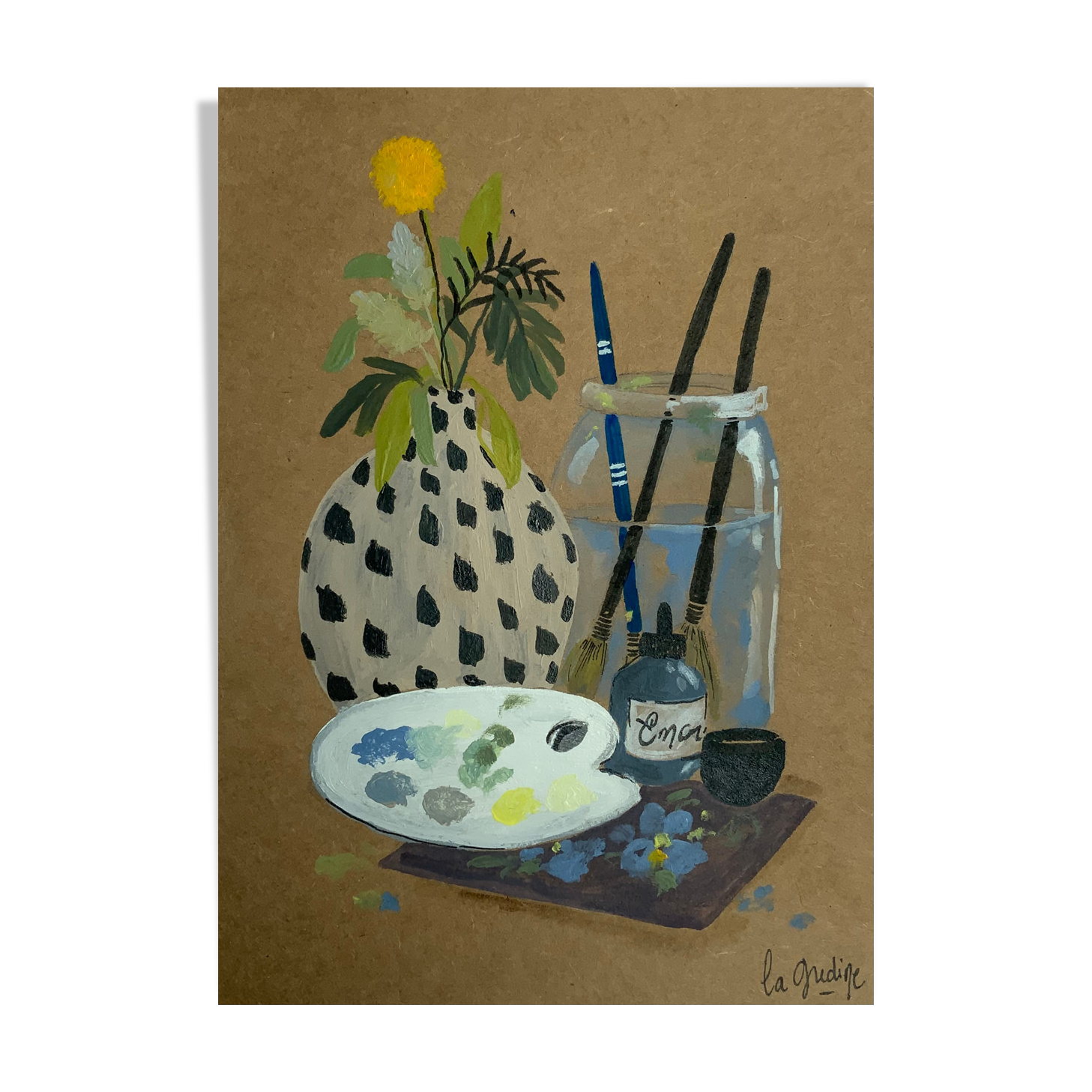 Painted illustration A5 "The painting workshop" acrylic - object of curiosity