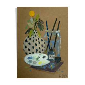 Painted illustration A5 "The painting workshop" acrylic - object of curiosity
