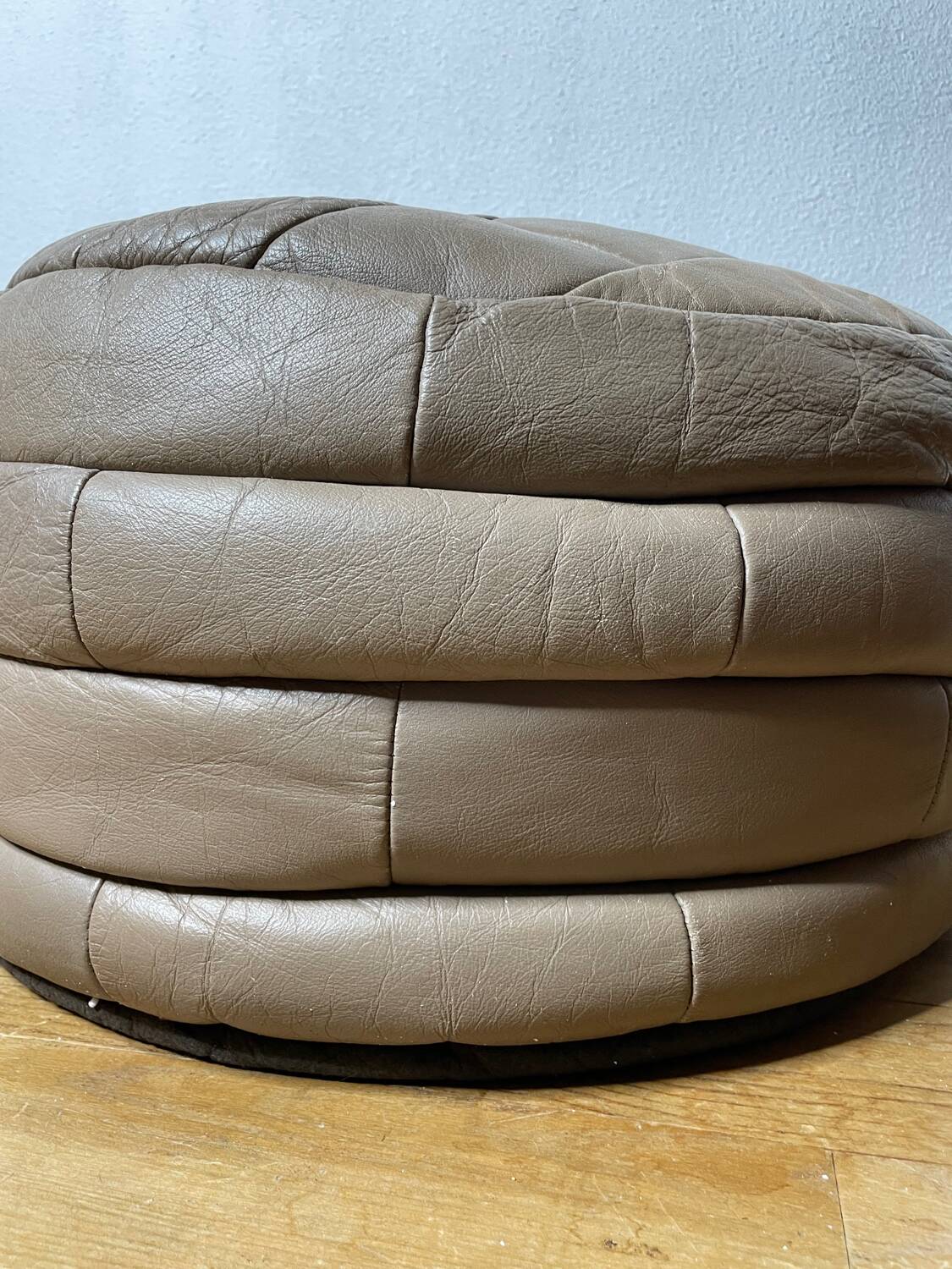 Pair of De Sède patchwork leather poufs
